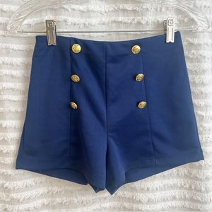 Navy stretchy high waisted sailor shorts with gold buttons